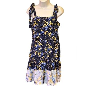 Jun & Ivy Blue/Yellow Multi-Color Floral Sleeveless Mini Dress, Medium